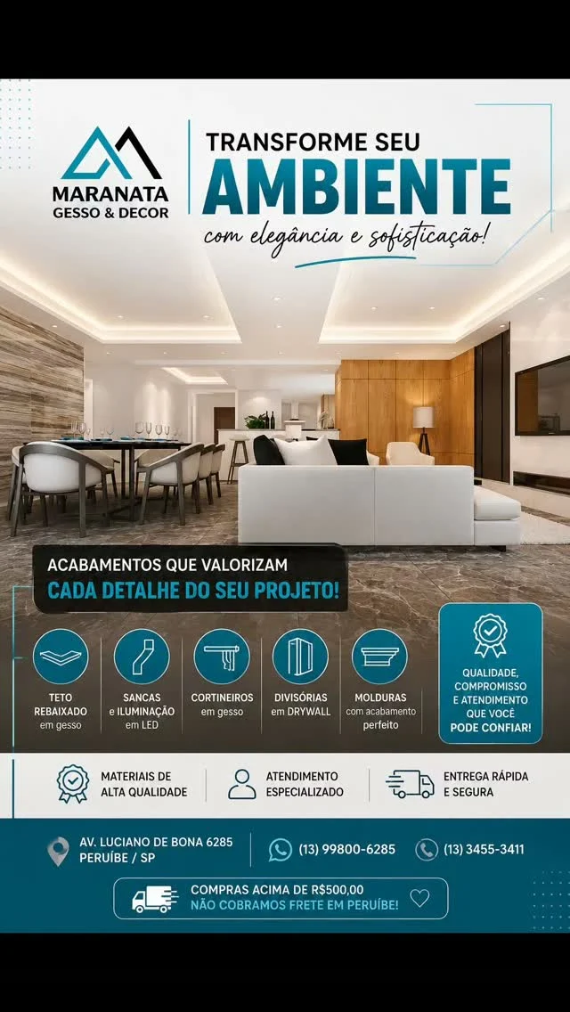 Criativo da Maranata sobre materiais, atendimento e entrega