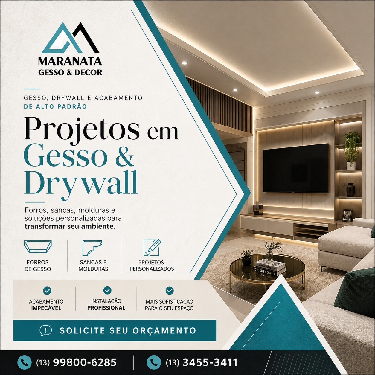 Criativo da Maranata sobre projetos em gesso e drywall