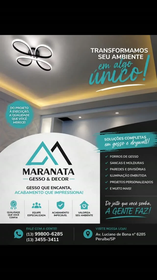 Criativo da Maranata com ambiente iluminado e soluções em gesso